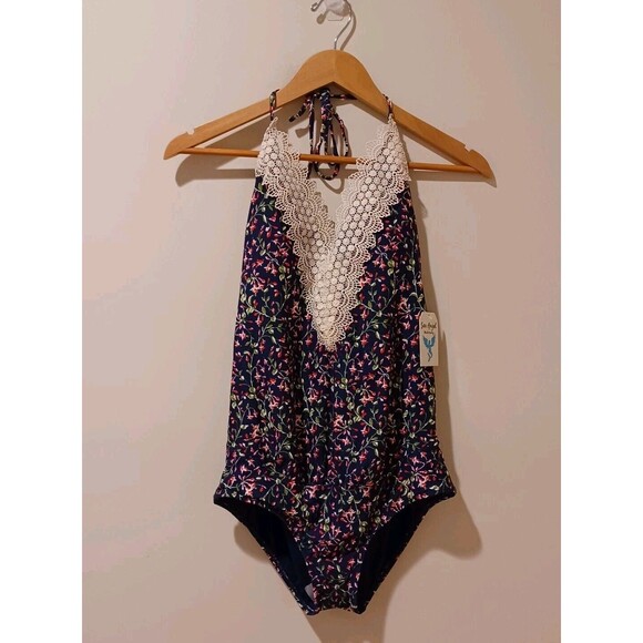 NWT Sea Angel Maternity One Piece Swimsuit Cherry Blossom Floral Print Stretch M - Picture 3 of 11